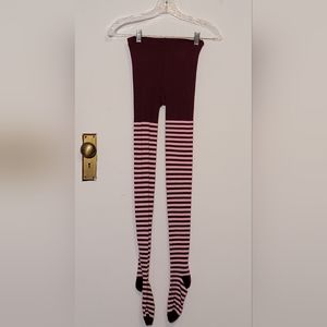 H & M maroon and pink stripped tights.Size 10/12 Y. Cotton.